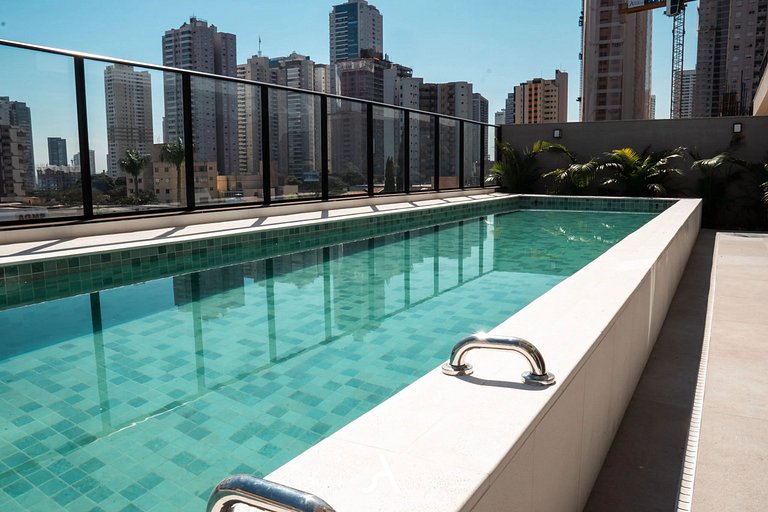 Flat confortável | Vista |  Piscina + Academia