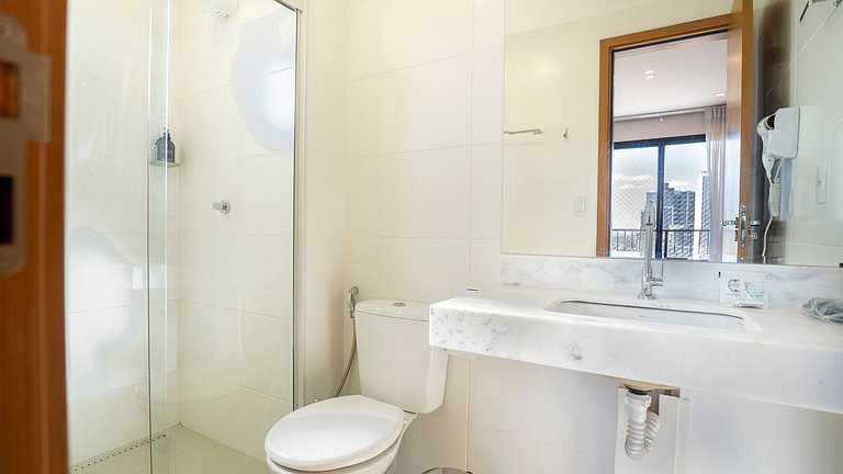 Flat confortável | Vista |  Piscina + Academia