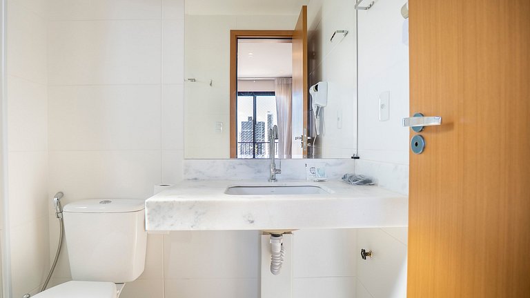 Flat confortável | Vista |  Piscina + Academia