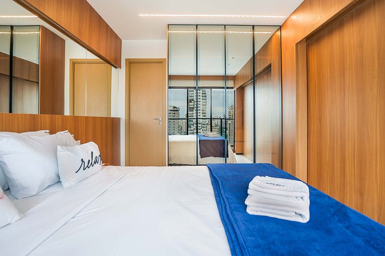 Flat luxuoso e completo perto do Vaca Brava