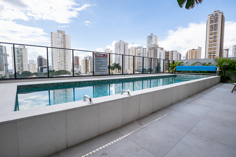 Flat confortável | Vista |  Piscina + Academia