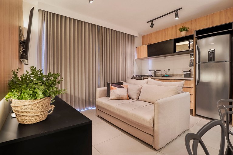 Flat Moderno | Varanda Privativa | Rooftop Piscina
