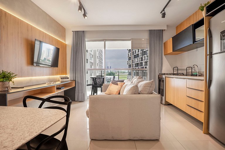 Flat Moderno | Varanda Privativa | Rooftop Piscina