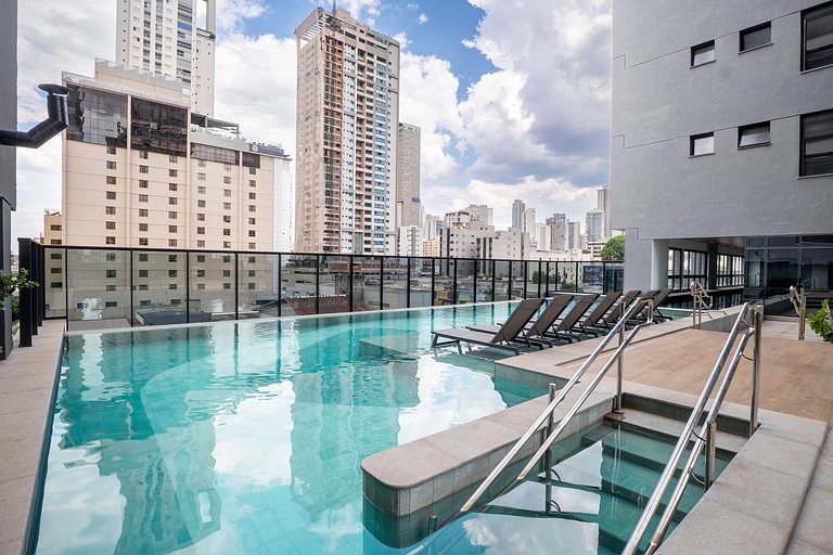 Flat moderno | Piscina + garagem | Setor Oeste